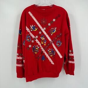 Christmas On Mainstreet Womens Vintage Holiday Sweatshirt Size XL Festive Retro